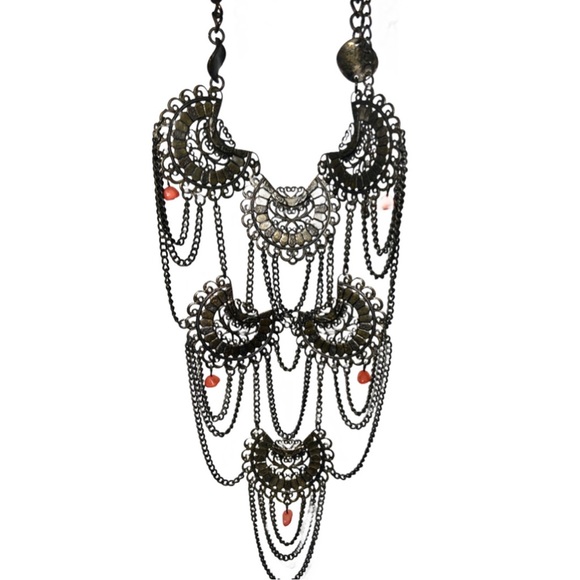 Vintage Boho chic Antique Gold Bib Statement Necklace - Picture 2 of 7